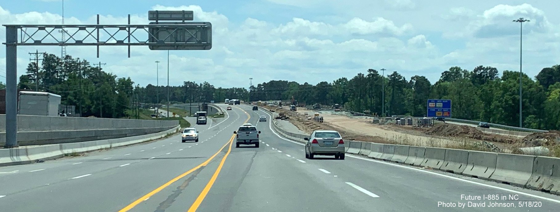 Image of construction progress in building future I-885 South lanes from current US 70 East in Durham, by David Johnson in May 2020