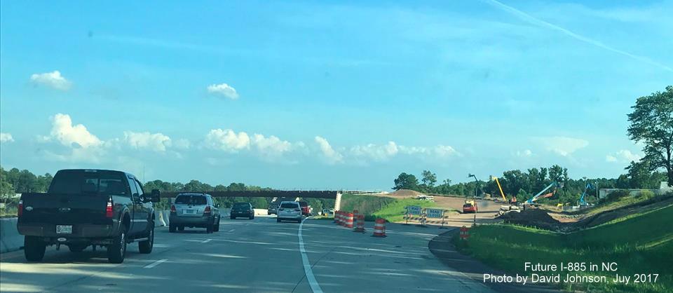 Image of southbound Durham freeway approaching Future I-885 North off-ramp, by David Johnson