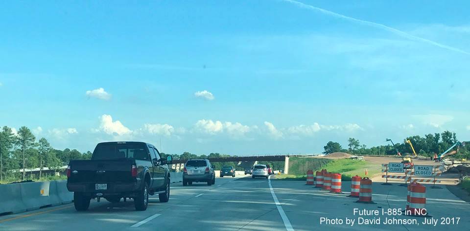 Image approaching newly placed steel supports for future ramp from NC 147 South to I-885 North, by David Johnson