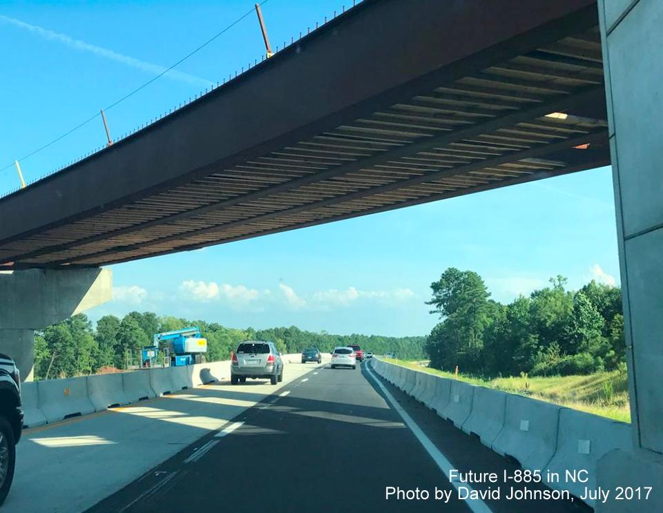 Image taken of newly placed support beams for future ramp from NC 147 South to I-885 North in Durham, by David Johnson