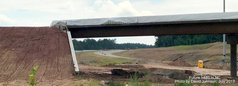 Image of southern end of future ramp bridge over I-885 lanes in Durham, by David Johnson