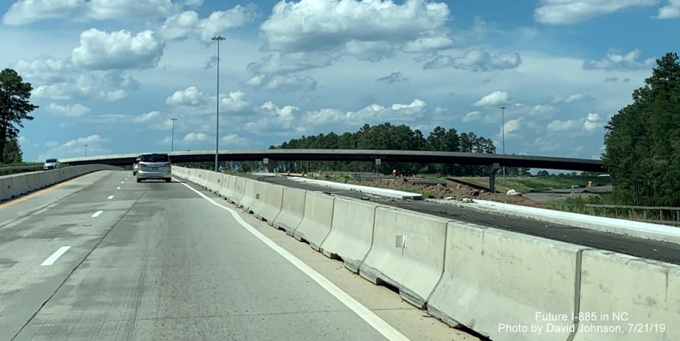 Image of NC 147 North traffic using temporary lanes in East End Connector interchange work zone, by David Johnson