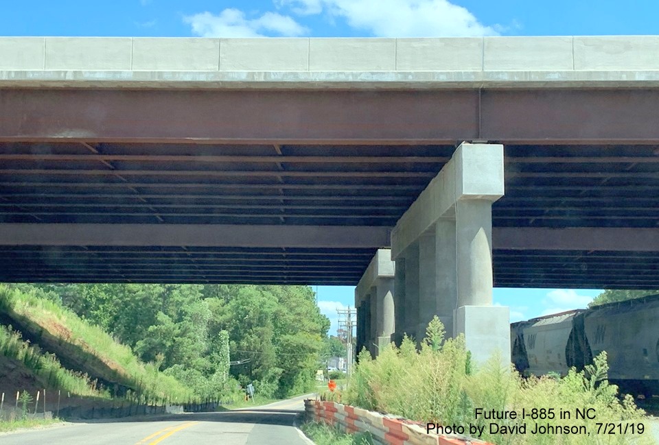 Image of close up view of completed Future I-885/East End Connector bridges over Angier Avenue and railroad tracks in Durham, by David Johnson