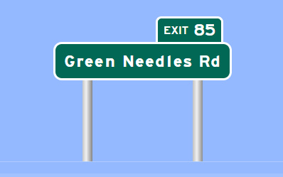 Sign Maker image of Green Needles Road exit sign on 
			  I-285 South in Lexington