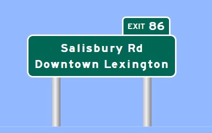 Sign Maker image of Salisbury Road exit sign on 
			  I-285 in Lexington