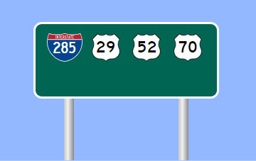 Sign Maker image of I-285/US 29/US 52/US 70 
			reassurance marker sign