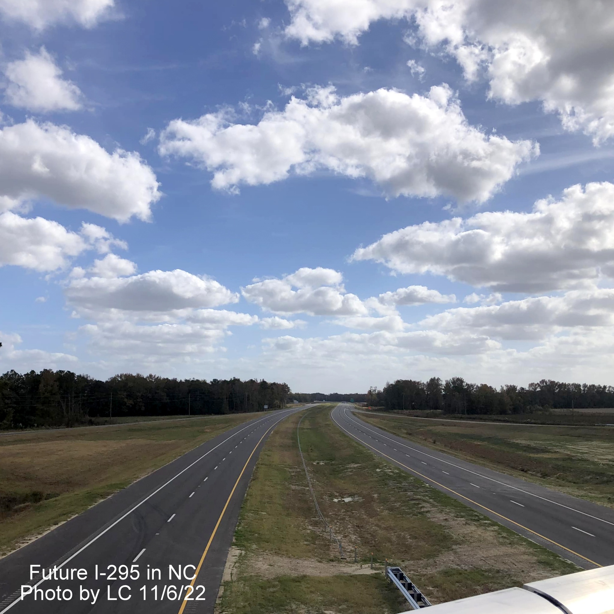 Image of view looking south from Parkton Road bridge over section of 
                                                 Fayetteville Outer Loop to I-95, partially complete, by LC, November 2022