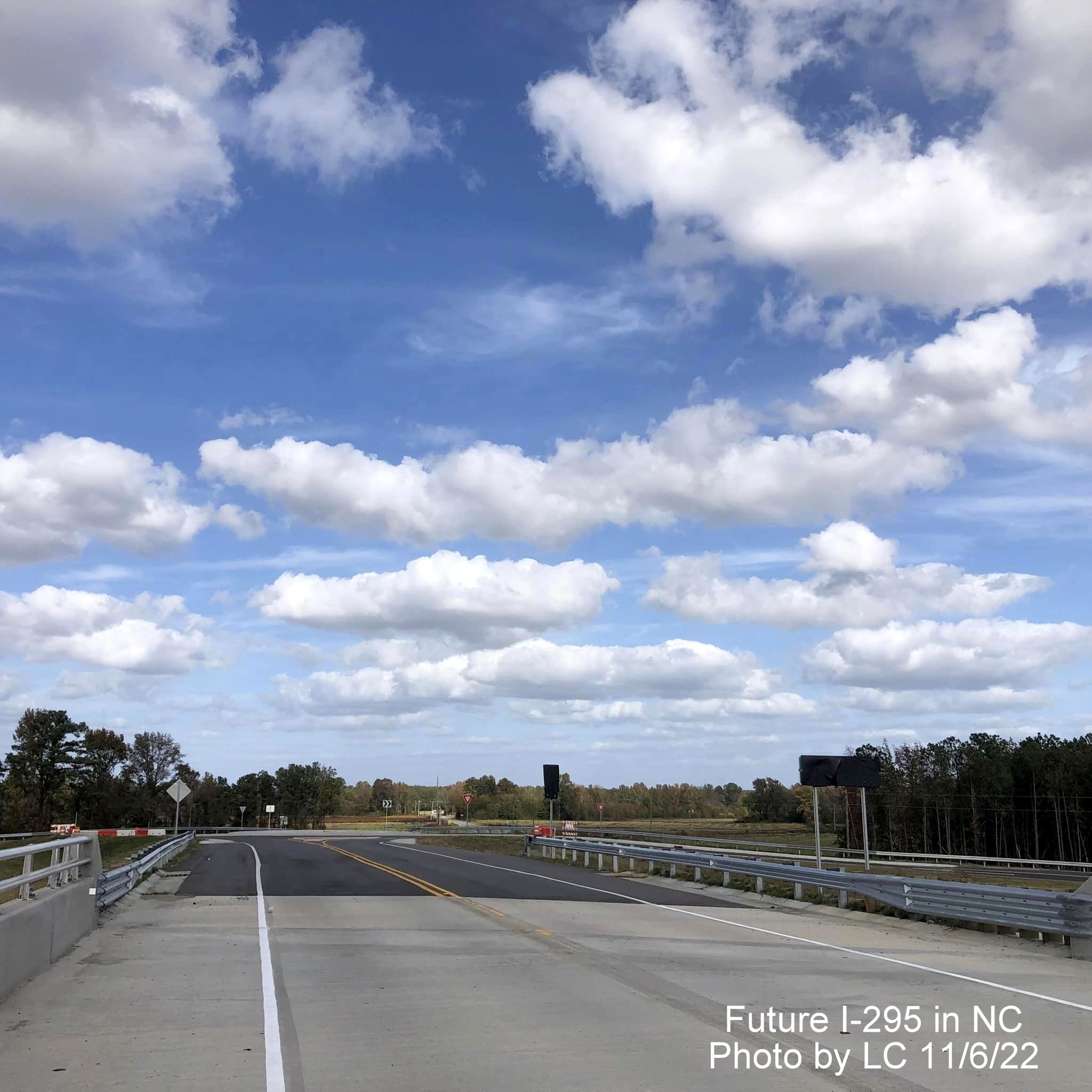 Image of view looking west along Parkton Road bridge over soon to be opened section of 
                                                 Fayetteville Outer Loop to Black Bridge Road, by LC, November 2022