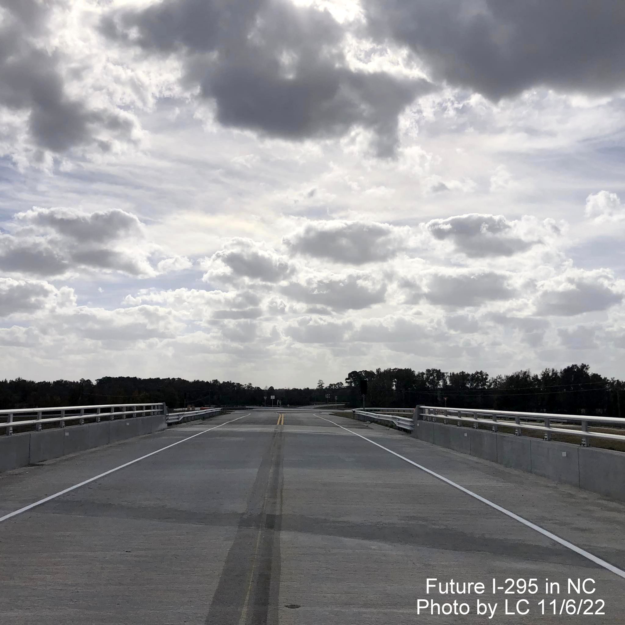 Image of view looking east along Parkton Road bridge over soon to be opened section of 
                                                 Fayetteville Outer Loop to Black Bridge Road, by LC, November 2022