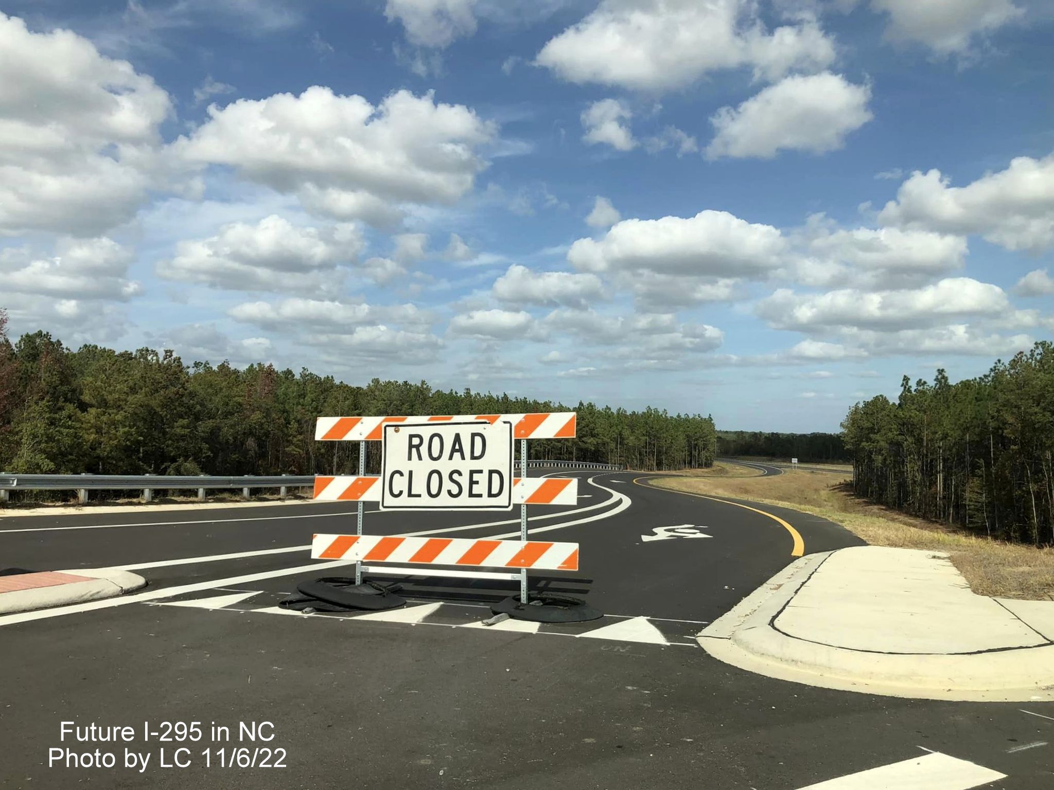 Image taken of future on-ramp to Black Bridge Road from soon to 
        be opened section of Fayetteville Outer Loop from Parkton/Leeper Roads, by LC, November 2022