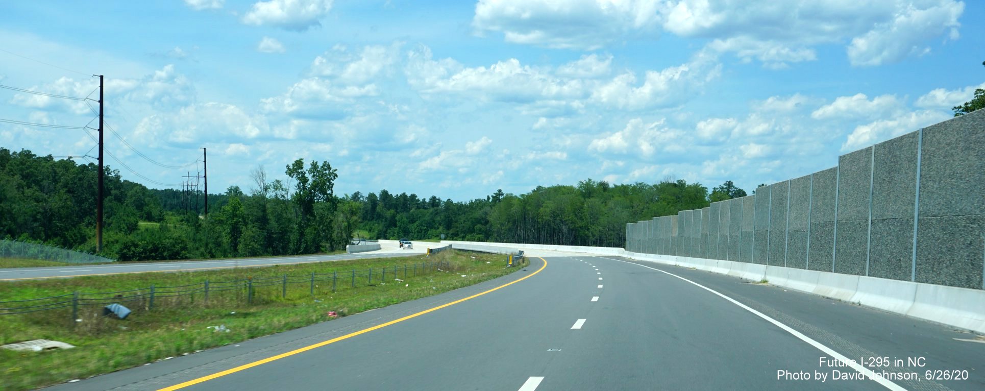 Image of noise wall installed along NC 295 (Future I-295) North between Cliffdale Road and Canopy Lane in
        Fayetteville, by David Johnson June 2020