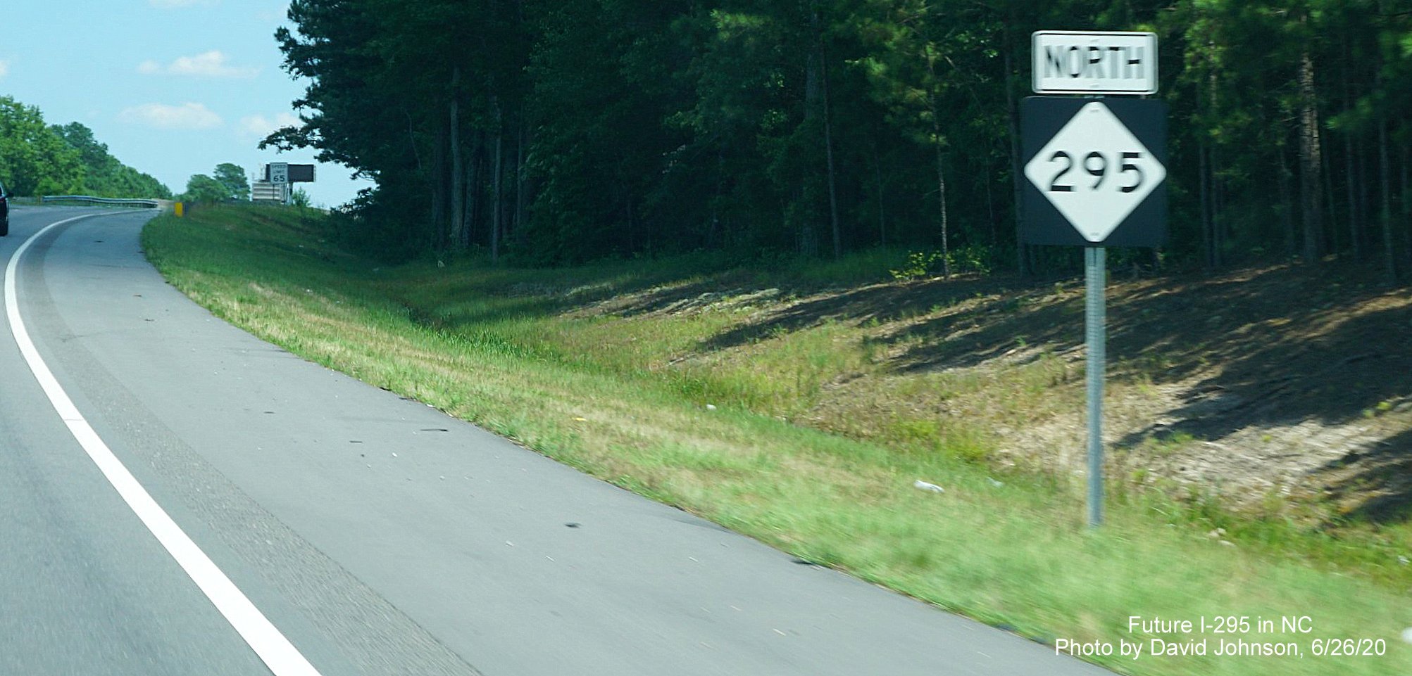 Image of North NC 295 reassurance marker on I-295 North after US 401 exit, by David Johnson June 2020