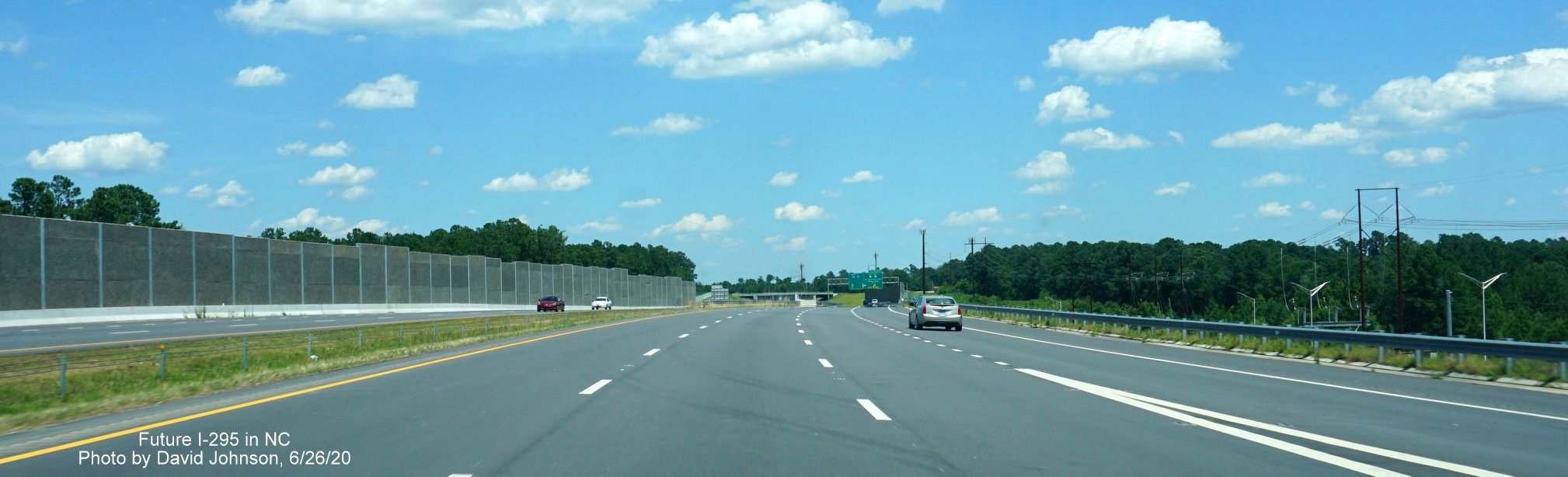 Image of noise wall along NC 295 (Future I-295) South roadway in Fort Bragg, by David Johnson June 2020