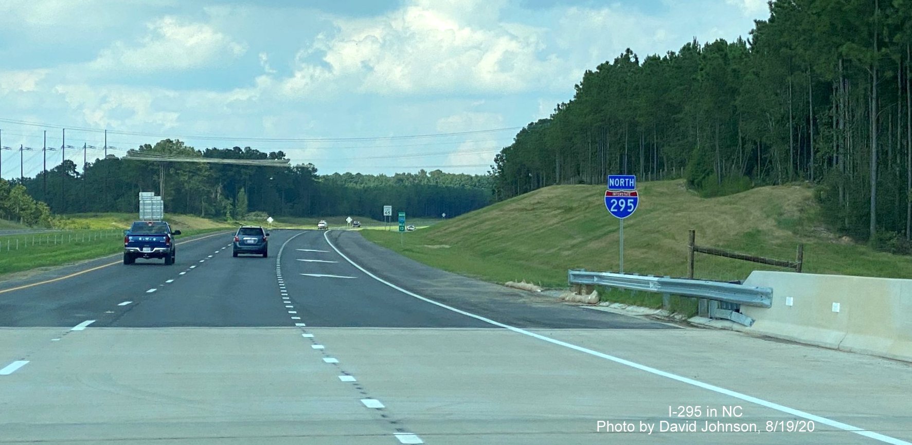 Image of Newly placed North I-295 reassurance marker following ramp from US 401 South in Fayetteville, 
                                     photo by David Johnson August 2020