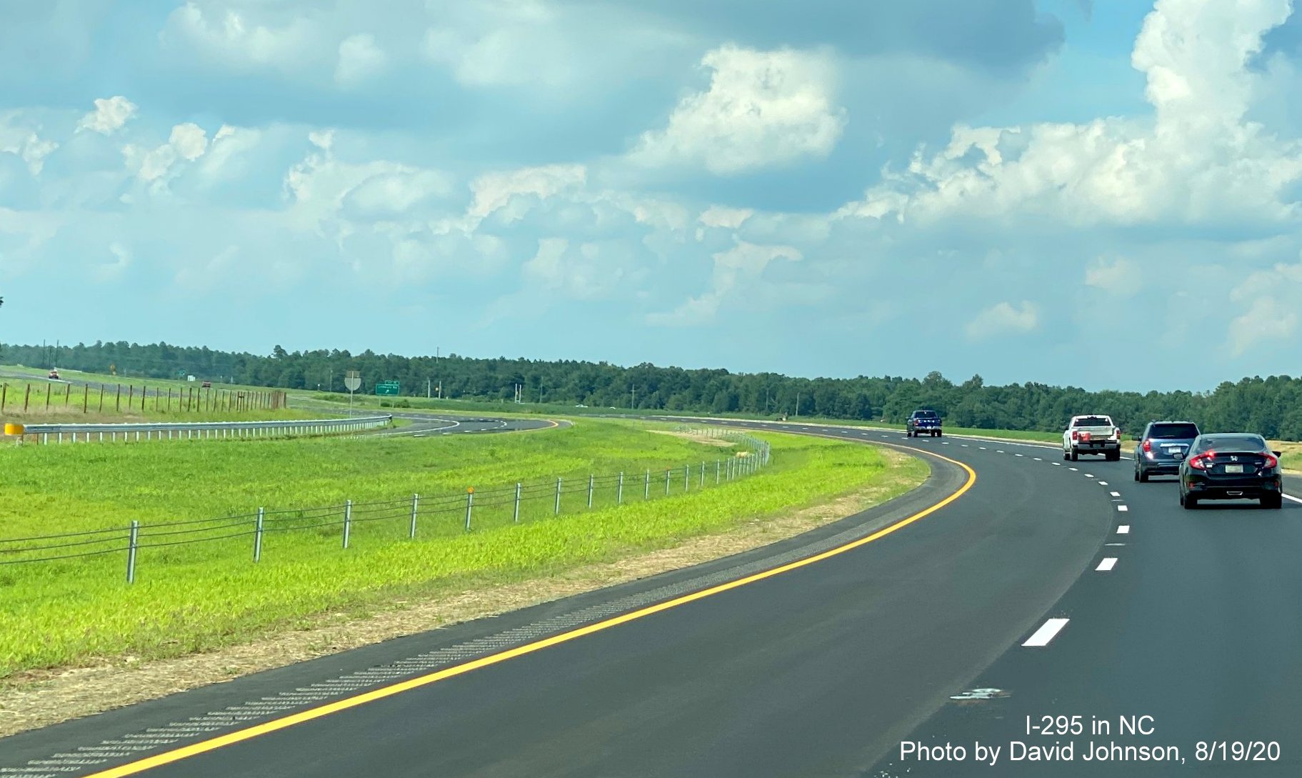 Image of travel lanes approaching Cliffdale Road on newly opened section of North 
        I-295 in Fayetteville, photo by David Johnson August 2020