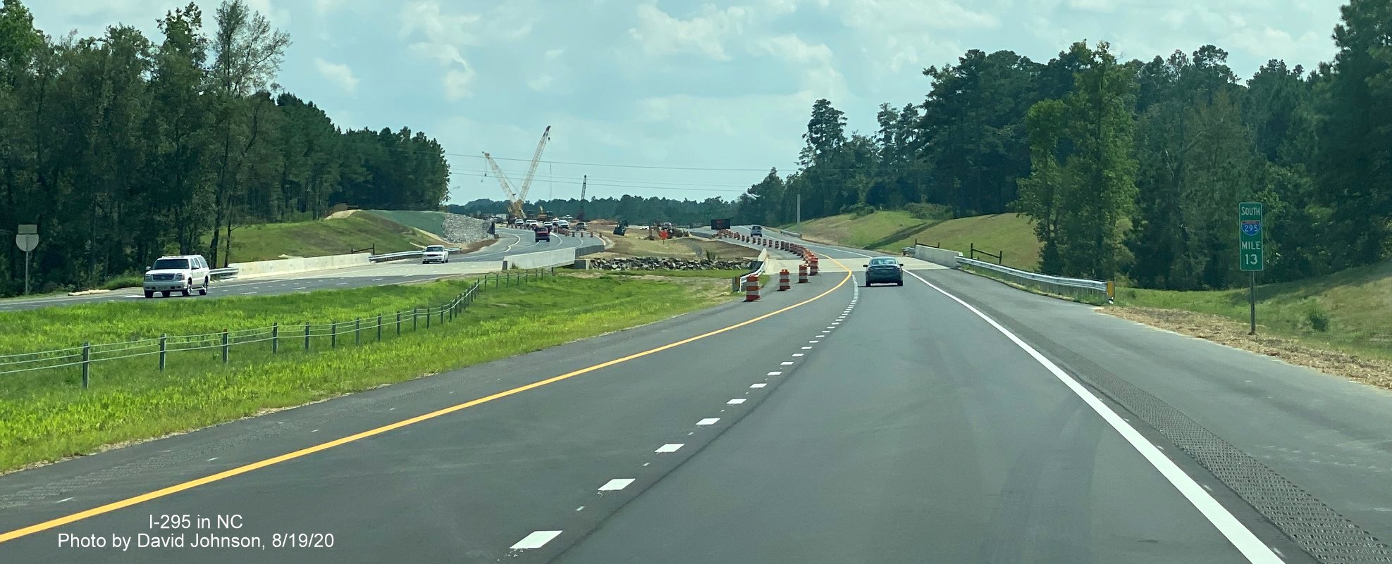 Image of continued Loop construction approaching the US 401 exit on Outer Loop/I-295 South in Fayetteville, 
        by David Johnson August 2020
