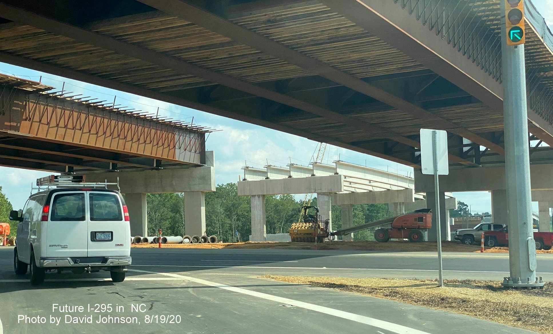 Image of Future I-295 bridge construction south of US 401/Raeford Road at end of ramp from I-295 South in Fayetteville, 
        by David Johnson August 2020