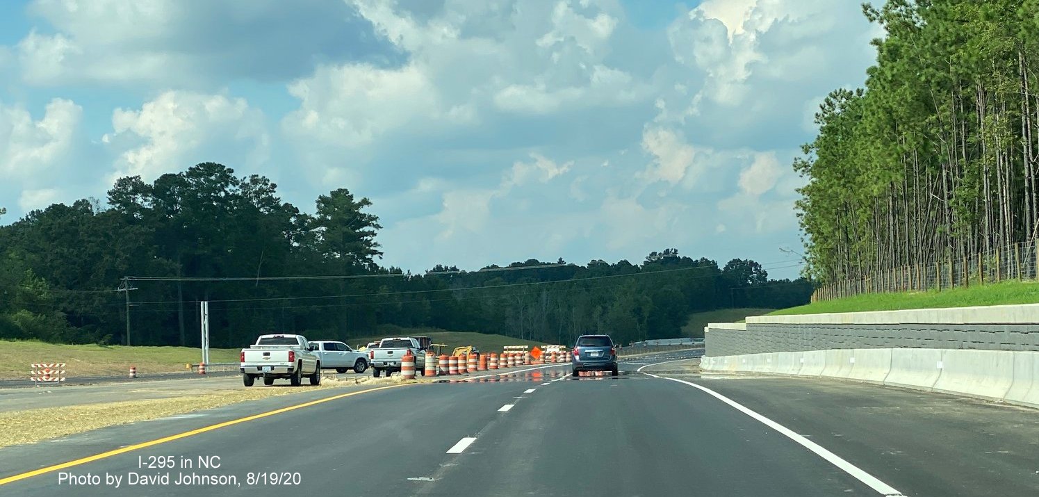 Image of end of new ramp from US 401 South onto I-295 North in Fayetteville, 
                                     photo by David Johnson August 2020