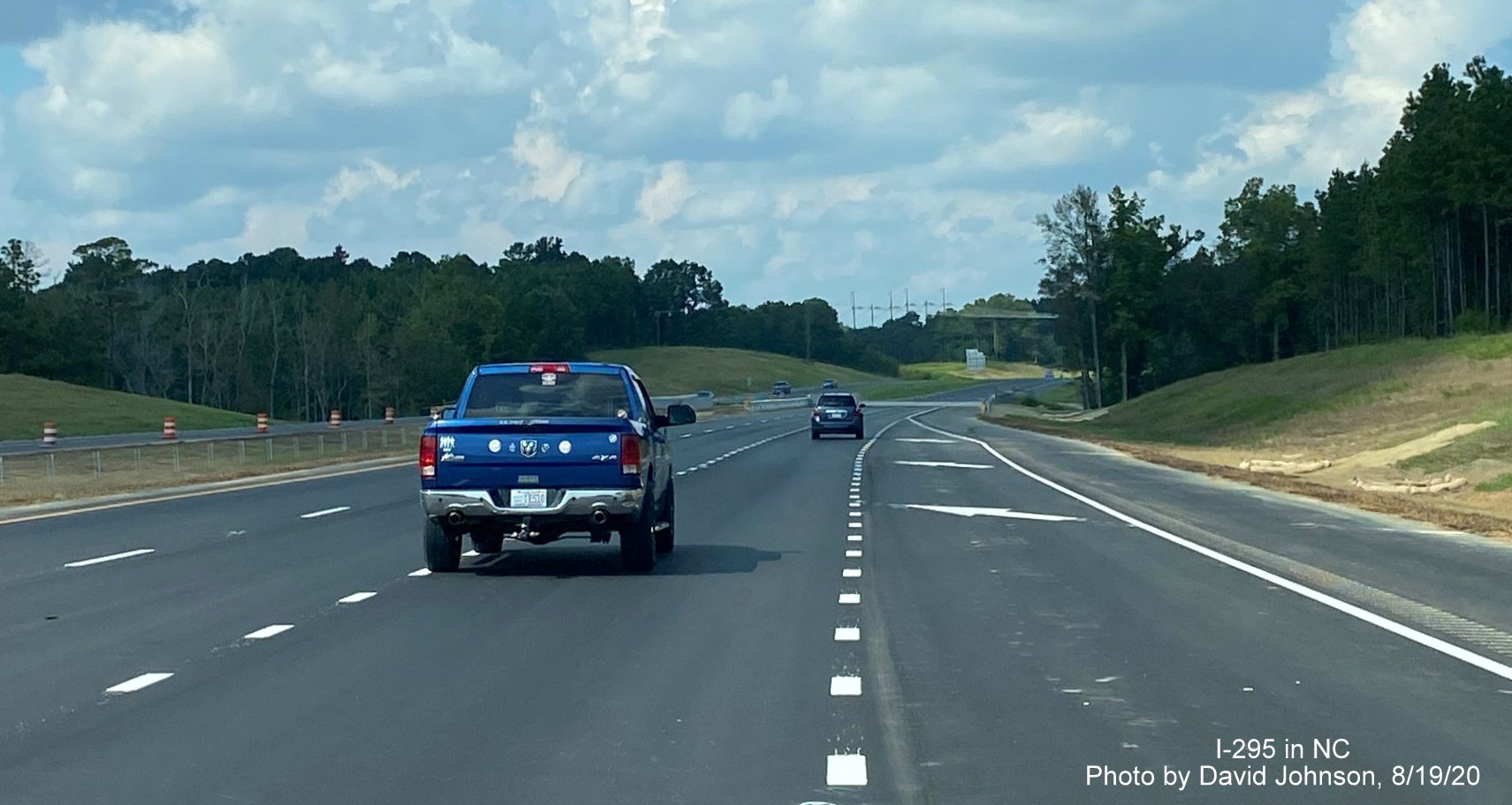 Image of merging onto newly opened North I-295 lanes from ramp from US 401 South in Fayetteville, 
                                     photo by David Johnson August 2020