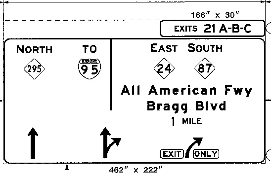 New signage plan for Fayetteville Outer Loop at the All-American
  Freeway, from NCDOT