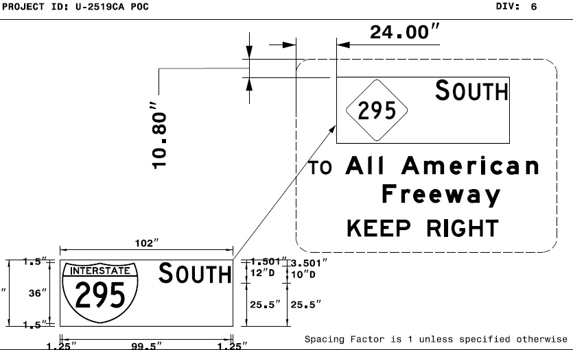 Image of plan of signage at the Bragg Blvd exit on the Fayetteville 
	  Loop, from NCDOT