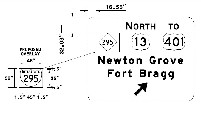 Image of NCDOT sign plan with new I-295 shield overlay for Fayetteville Loop 
      exit on I-95 in Cumberland County, June 2019
