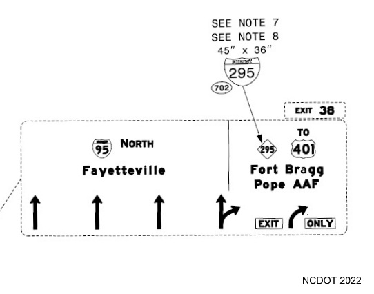 Image of NCDOT sign plan for overhead APL sign on I-95 North showing 
	  future replacement of NC 295 shield with I-295