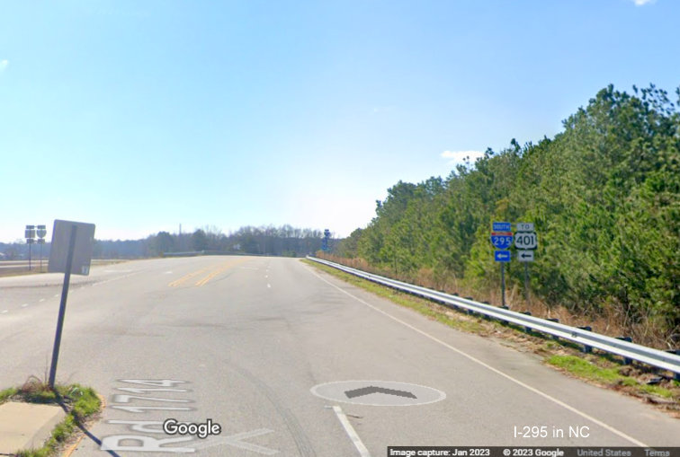 Image of I-295 trailblazer on River Road, Google Maps Street View, 
        September 2022