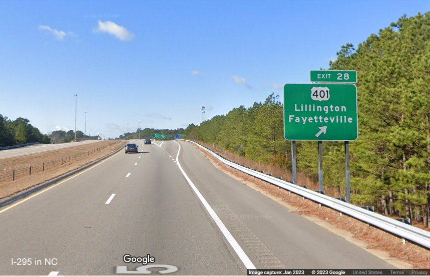 Image of first South I-295 reassurance marker after I-95 interchange, Google Maps Street View, 
        January 2023