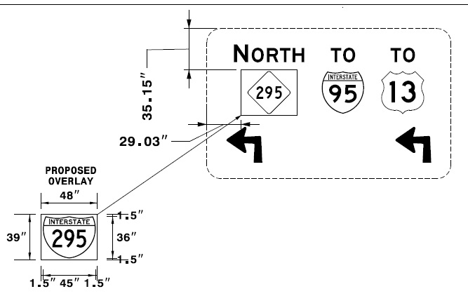 Image of NCDOT sign plan for new I-295 signage at US 40 exit on Fayetteville 
      Outer Loop in Cumberland County, June 2019