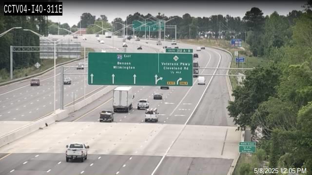 NCDOT traffic camera image of 1/2 mile advance sign on I-40 East now with NC 36 shield, 
	  May 8, 2025