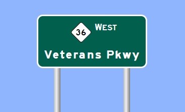 NC 36 West Veterans Parkway exit 
		  sign image from SignMaker Software