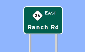 NC 36 East Ranch Road exit sign 
		  image from SignMaker software
