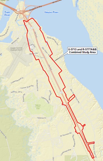 Image of NCDOT map of US 70/Future I-42 upgrade project in Craven County