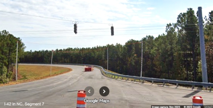 Image of Lake Road at the future on-ramp to the eastbound Havelock Bypass, Google 
	Maps Street View, November 2025