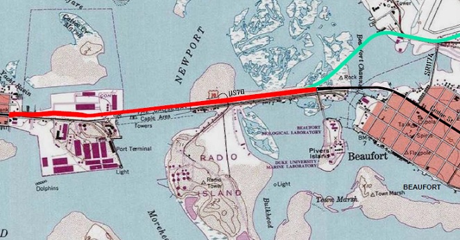 Image of Super 70 Commission map of location of widened Newport River Bridge, April 2019