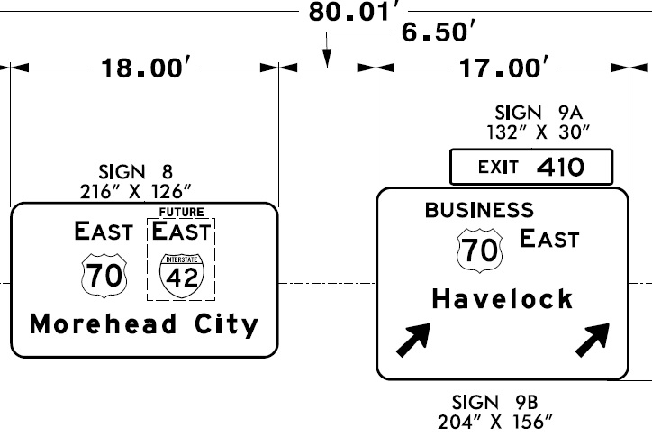 Image NCDOT sign plan for Business US 70 East exit on US 70 Havelock Bypass (Future Interstate 42)