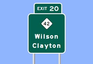 Image of I-587/I-785 NC 42 exit sign from Sign Maker software, March 2024
