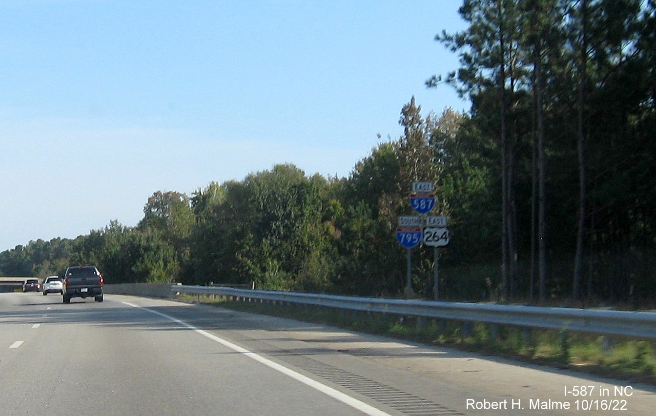 Image of East I-587/South I-795/East US 264 reassurance markers in Wilson, October 2022