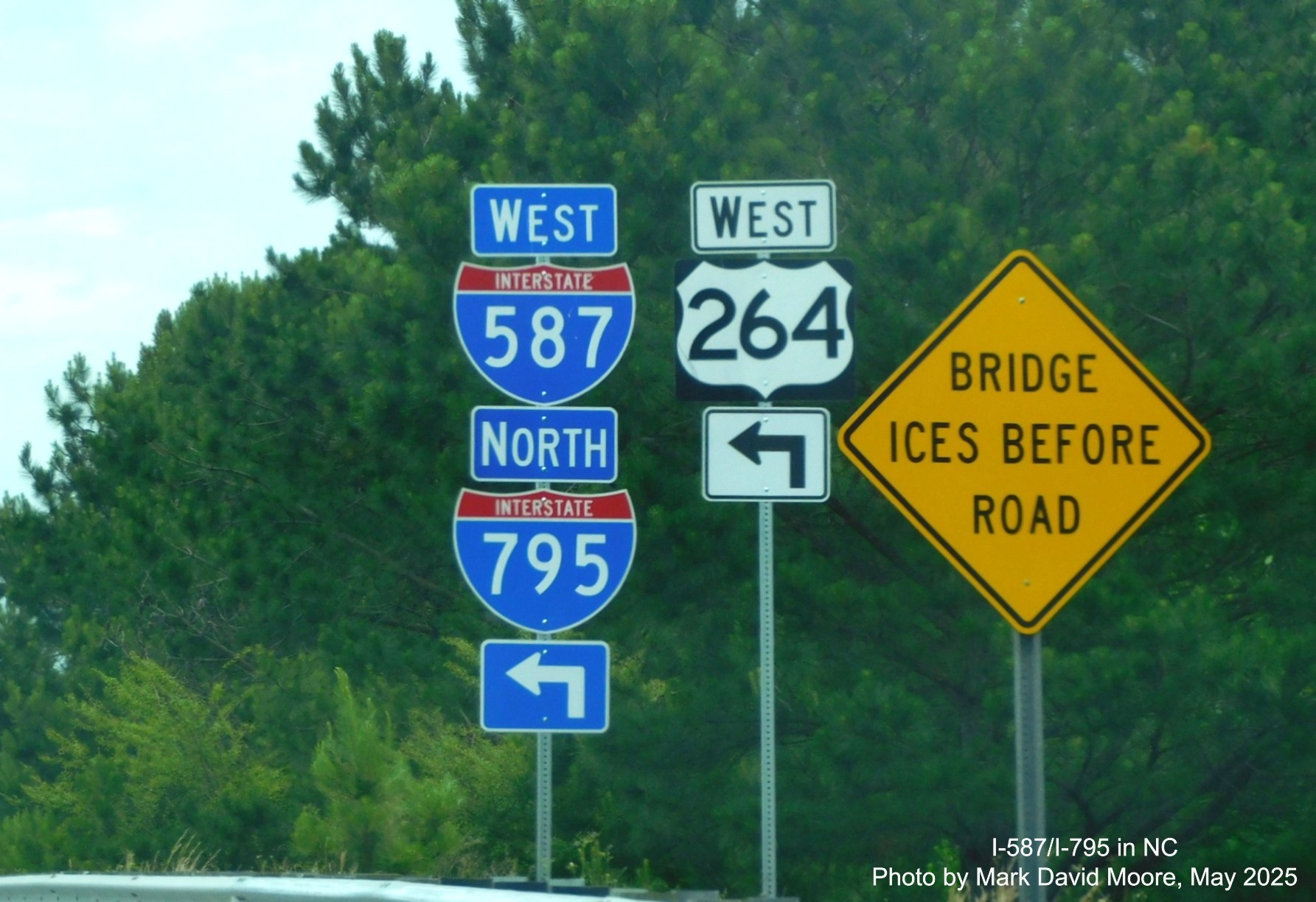 Image of West I-587/North I-785 and West US 254 trailblazers on NC 42 East, 
	by Adam Prince, May 2024