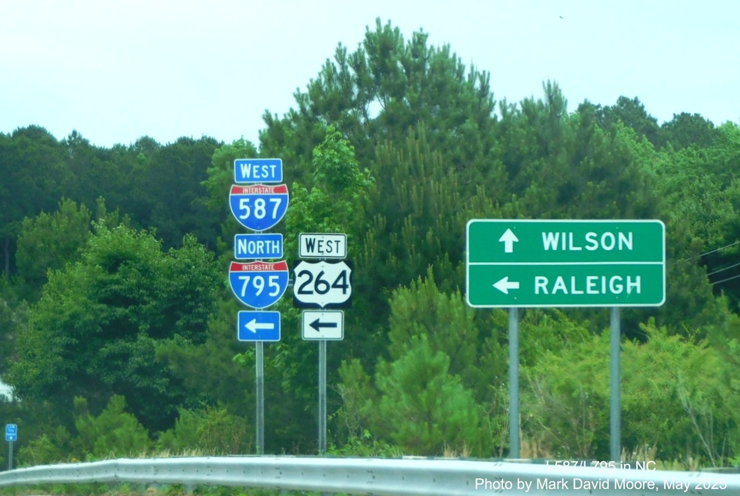 Image of West I-587/North I-785 and West US 254 trailblazers on NC 42 East, 
	by Adam Prince, May 2024