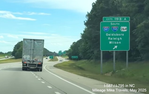 Image of ground mounted ramp sign with I-587 shield on I-95 South in Wilson, by Mileage
Mike Travels, May 2025