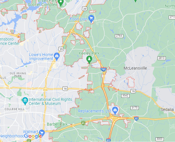 Google Maps image of I-785 Segment 1, Greensboro Urban Loop, December 2022