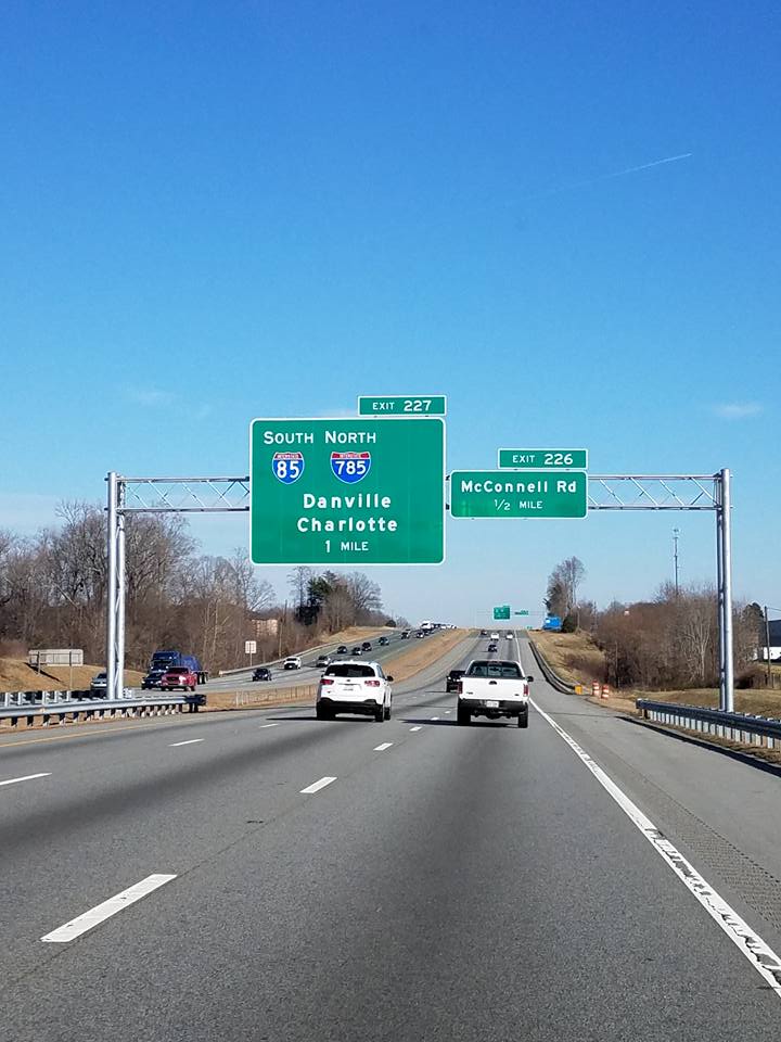 Image taken of new signage with I-785 shield on I-40 East at Greensboro Loop exit, by Adam Prince