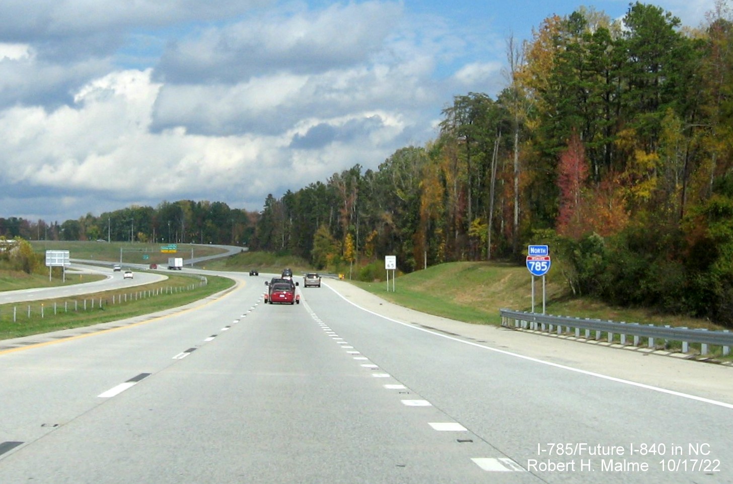 Image of North I-785 reassurance marker after US 70/Burlington Road exit on Greensboro 
                  Urban Loop, October 2022