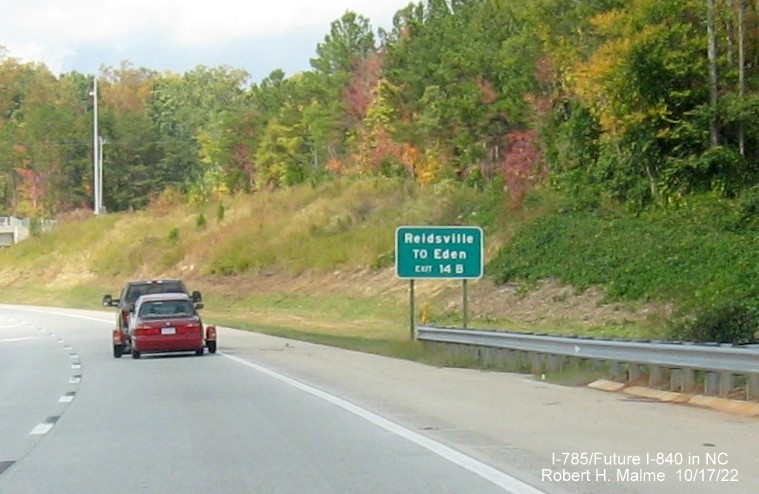 Image of auxiliary sign for US 29 (Future I-785 North) exit on Greensboro 
                  Urban Loop, October 2022