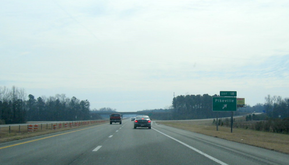 Photo of Pikeville exit signage off of I-795 South showing new Exit number, 
          Jan. 2010