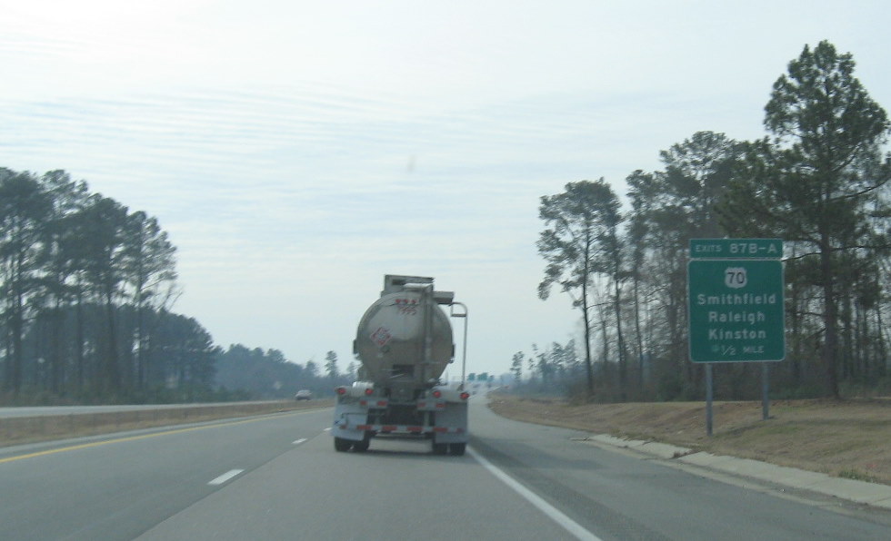 Photo of US 70 exit signage off of I-795 South showing no change in exit 
          number, perhaps due to US 70 Bypass, Jan. 2010