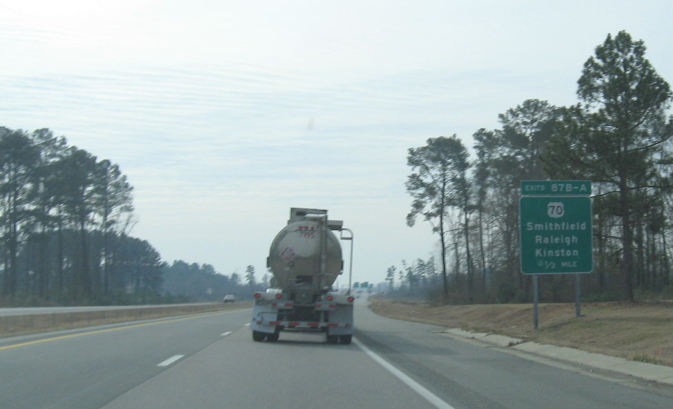Photo of US 70 exit signage off of I-795 South showing no change in exit 
number, perhaps due to US 70 Bypass, Jan. 2010