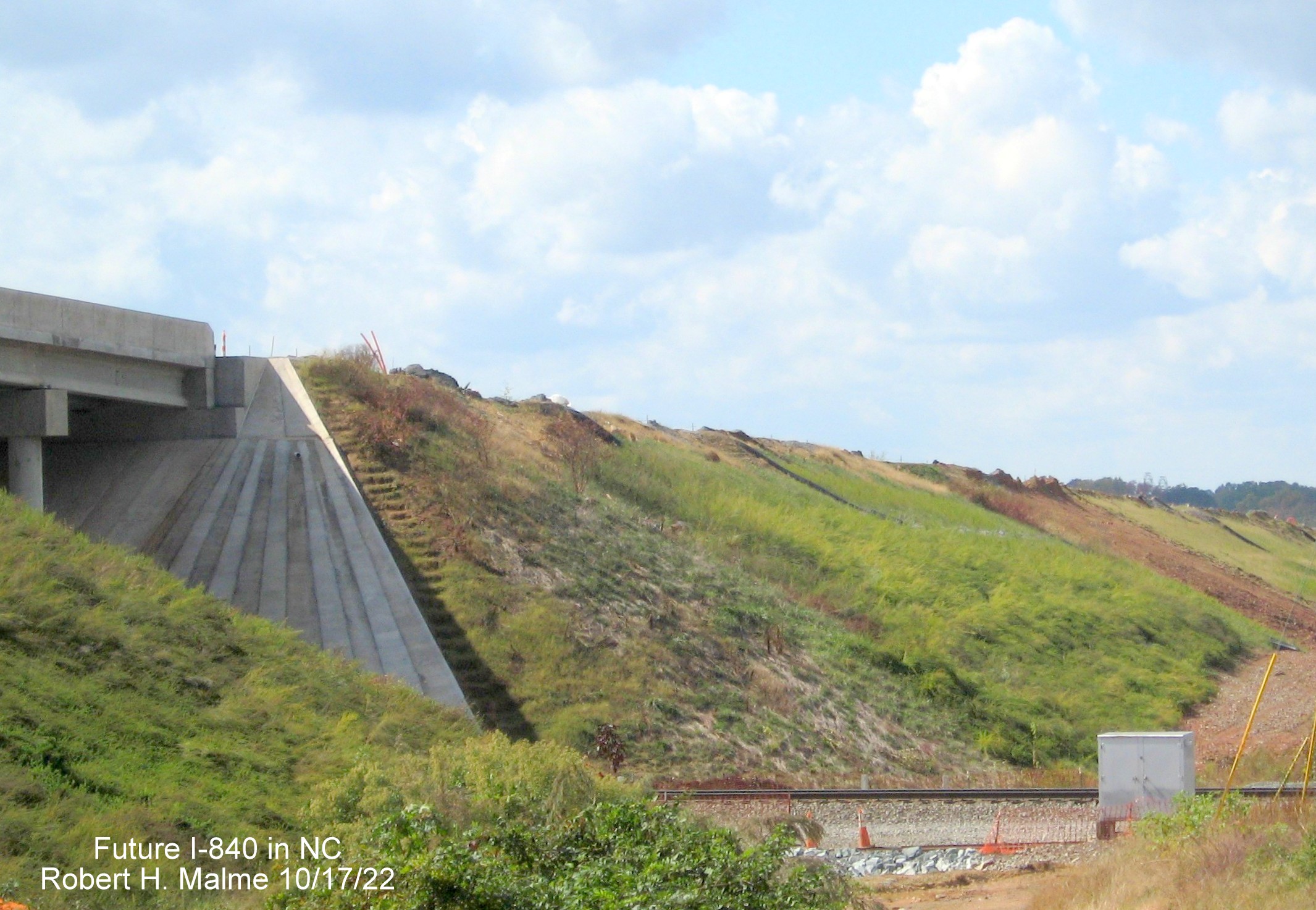 Image of future Greensboro Loop bridge headed west along Hillcroft Road in Guilford County, October 2022